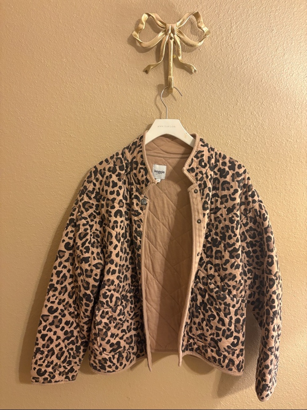 Kensie Leopard Print Utility Jacket in Tan and Black